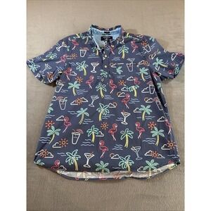 Chubbies Shirt Blue Flamingo Martini Hawaiian All Over Regular Fit XL